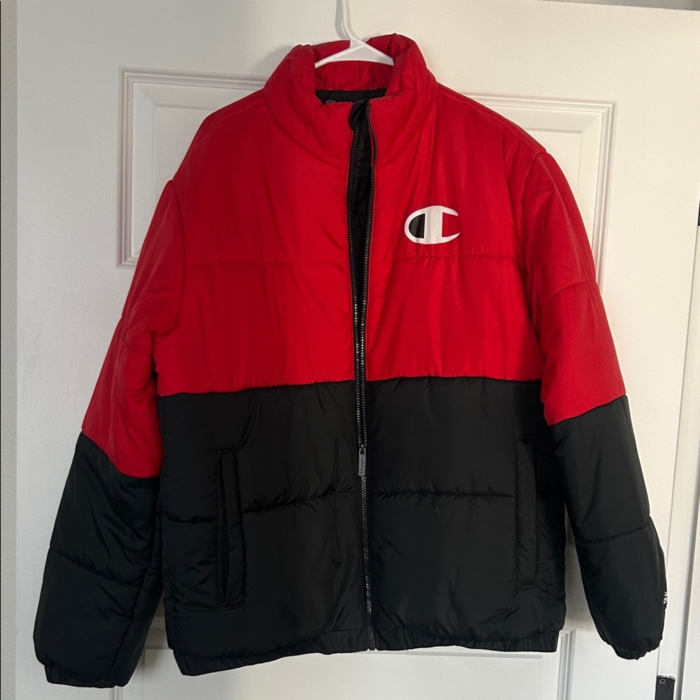 Champion Mens Two-Tone Red and Black Puffer Jacket